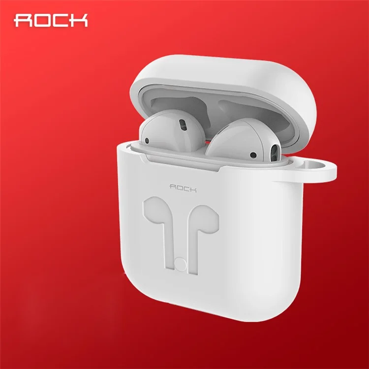 ROCK Silicone Case Shock Proof Protective Cover and Anti-lost Strap for Apple AirPods - White