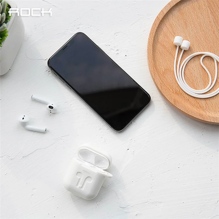 ROCK Silicone Case Shock Proof Protective Cover and Anti-lost Strap for Apple AirPods - White