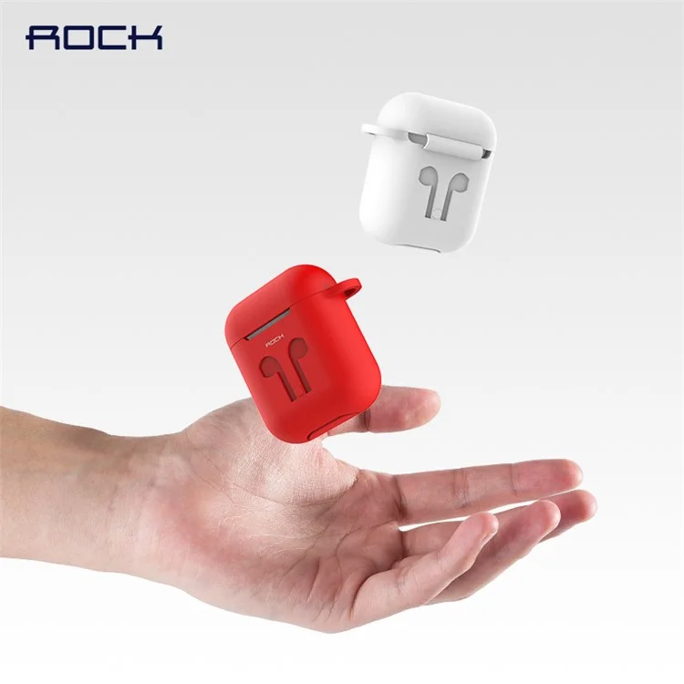 ROCK Silicone Case Shock Proof Protective Cover and Anti-lost Strap for Apple AirPods - White
