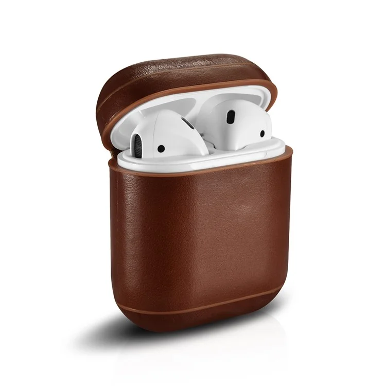 ICARER Vintage Style Genuine Leather Headset Protection Case for Air Pods - Coffee
