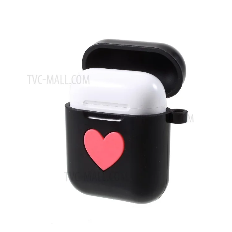 Heart Pattern Protective Silicone AirPods Cover with Carabiner for Apple AirPods Charging Case - Black