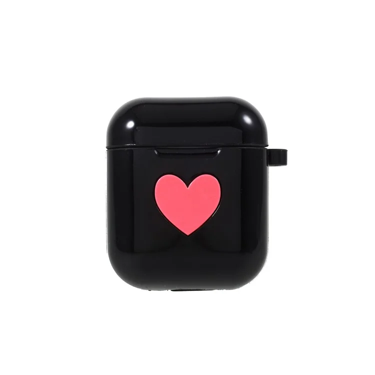 Heart Pattern Protective Silicone AirPods Cover with Carabiner for Apple AirPods Charging Case - Black