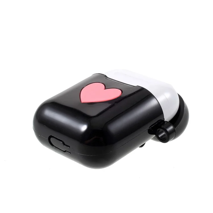 Heart Pattern Protective Silicone AirPods Cover with Carabiner for Apple AirPods Charging Case - Black