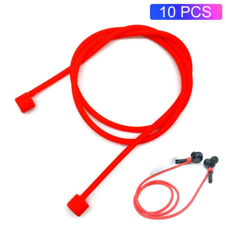 10Pcs/Set Earphone Anti-lost Silicone Rope Strap for Huawei FreeBuds - Red