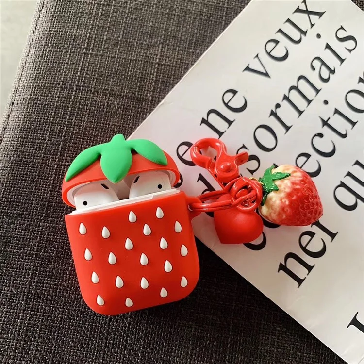 Strawberry Pattern Silicone Case for Apple AirPods with Wireless Charging Case (2019) / AirPods with Charging Case (2019) / AirPods with Charging Case (2016) - Red