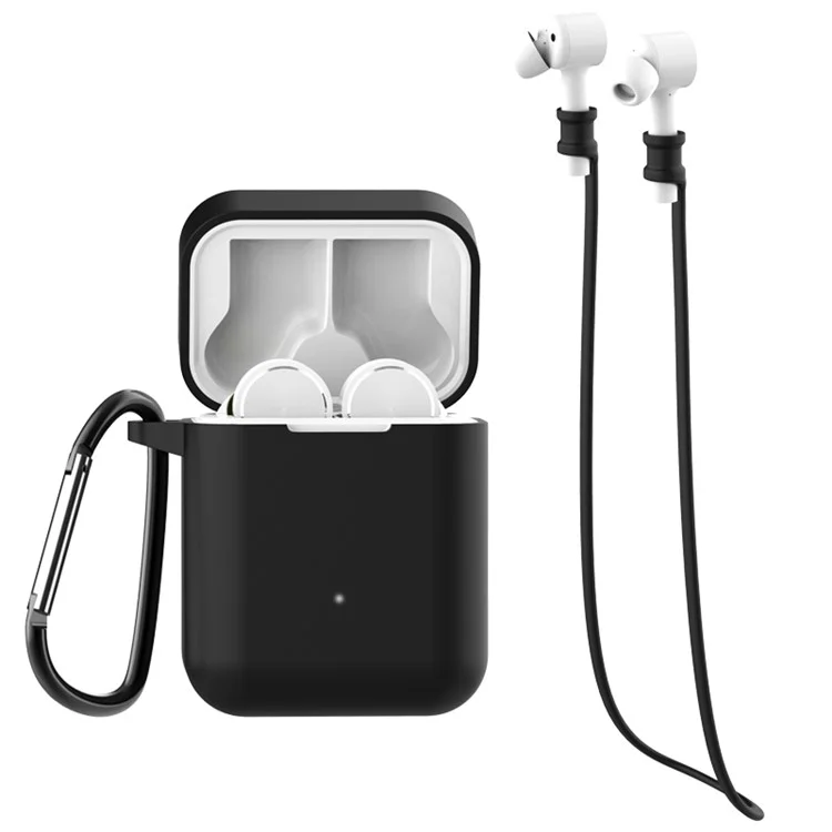 3-in-1 Set for Xiaomi Air Bluetooth-compatible Headphone [Silicone Case + Neck Straps + Carabiner] - Black