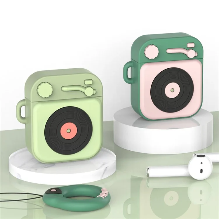 Silicona Auricular Case+Finger Ring Strap para Apple AirPods con carga inalámbrica Case (2019) / AirPods con carga Case (2019) (2016) - Verde Oscuro