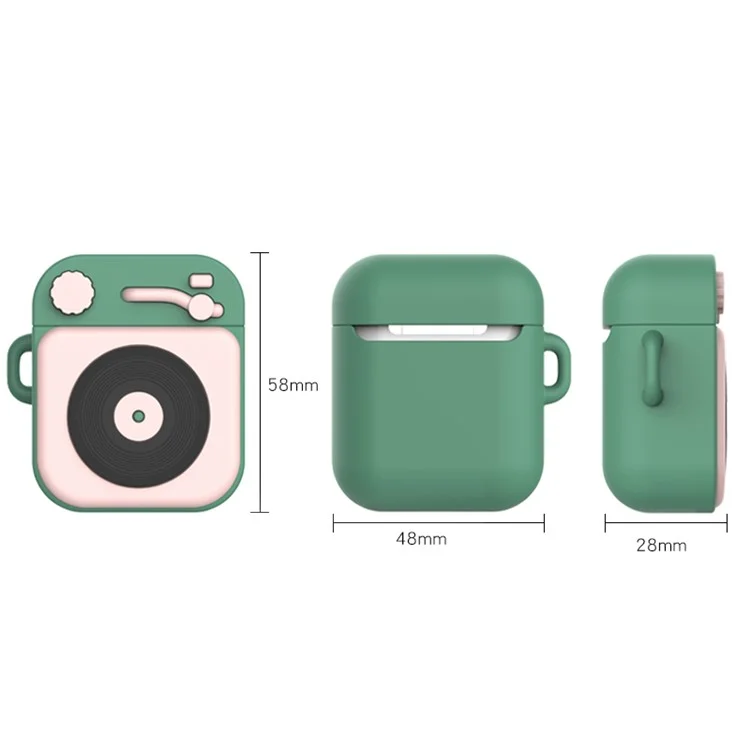 Caso De Fone De Ouvido De Silicone + Alça De Anel De Dedo Para Aviports Apple Com Caixa De Carregamento Sem Fio (2019) / Airpods Com Caixa De Carregamento (2019) (2016) - Verde Escuro