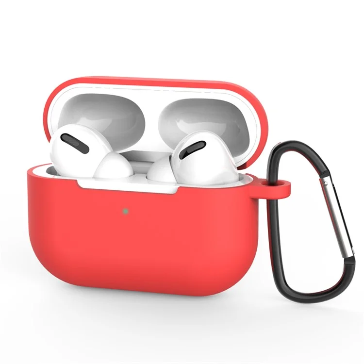 For Airpods Pro Thick Silicone Case with Buckle - Red