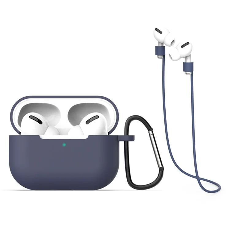 Cas De Silicone + Lanière Casque + Crochet Portable Pour AirPods Pro - Bleu