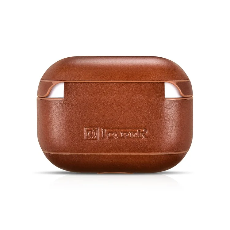 Capa de PC revestida de couro genuíno ICARER para Apple AirPods Pro - Marrom Escuro