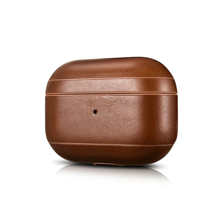 Capa de PC revestida de couro genuíno ICARER para Apple AirPods Pro - Marrom Escuro