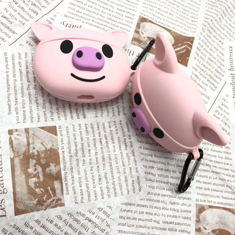 Capa de silicone em forma de desenho animado para fones de ouvido Apple AirPods Pro - Porco rosa