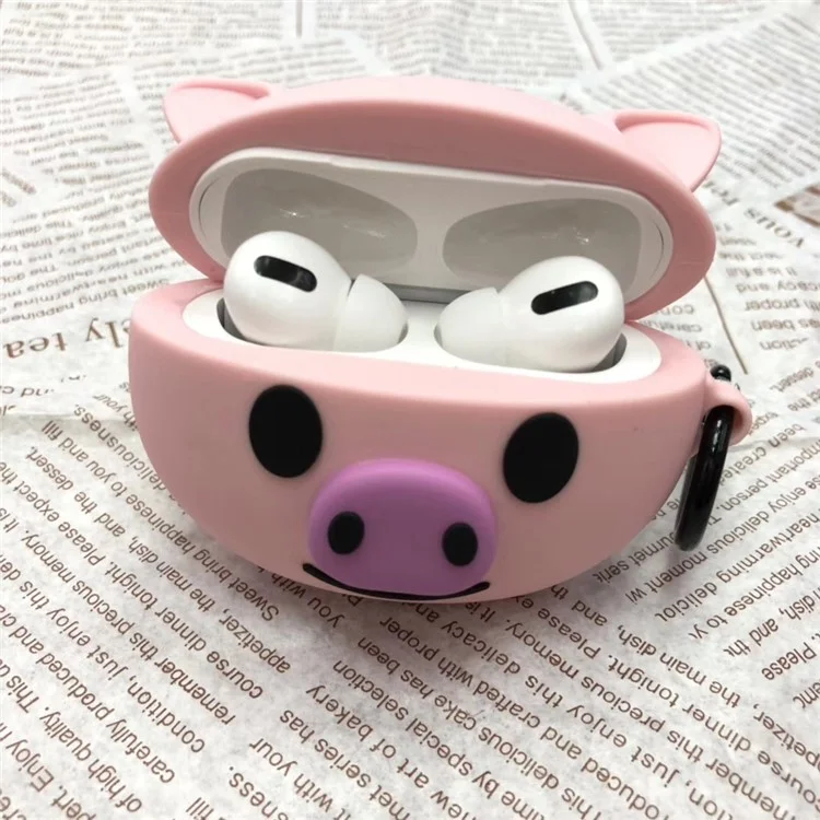 Capa de silicone em forma de desenho animado para fones de ouvido Apple AirPods Pro - Porco rosa