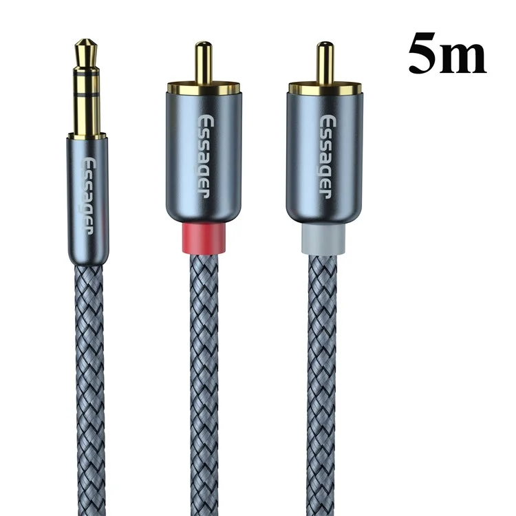 ESSAGER 3.5mm to 2-Male RCA Adapter Audio Cable Nylon Braided Cord 5m