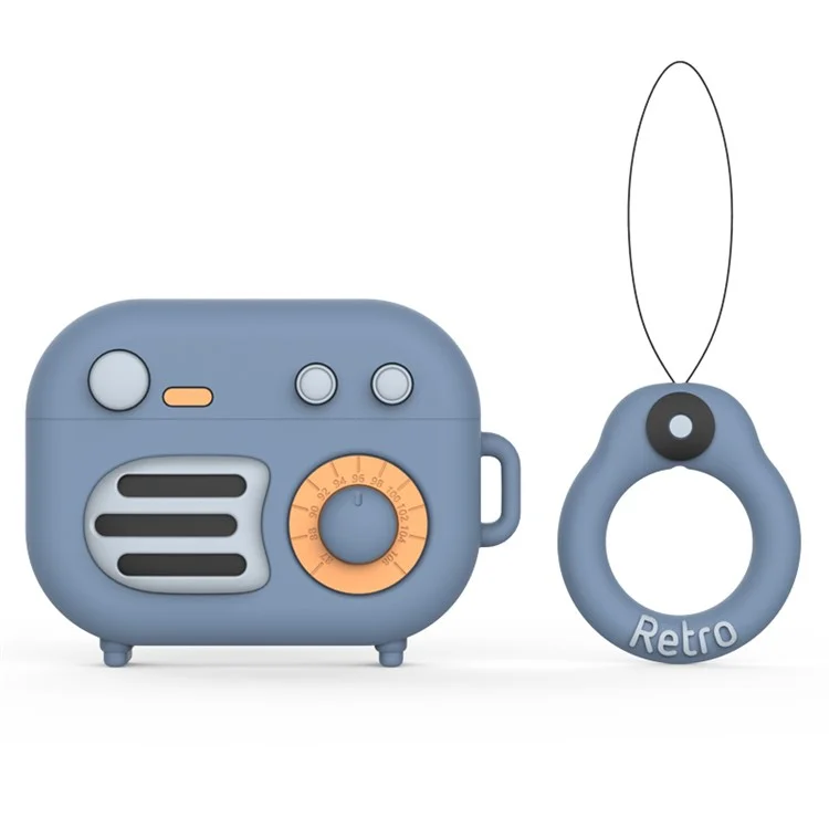 Phonograph Shape Silicone Protective Case mit Riemen für Apple AirPods Pro - Blau