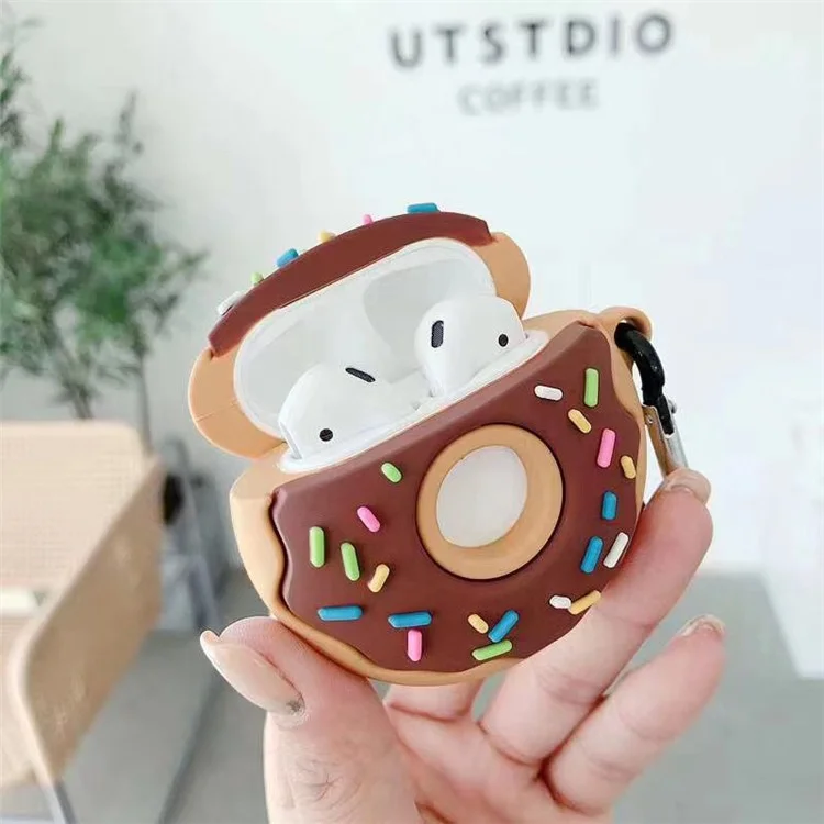 Custodia in silicone a forma di ciambella creativa per cuffie Apple AirPods con custodia di ricarica wireless (2019)/AirPods con custodia di ricarica (2019)/(2016)