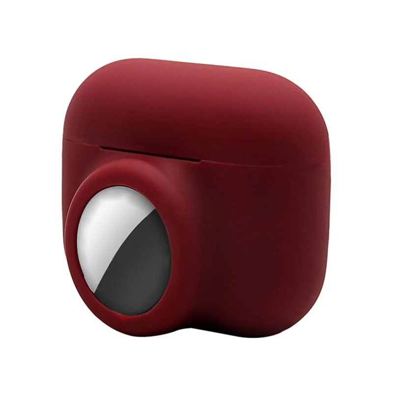 2-in-1 Silicone Protective Cover Case for Apple AirPods Pro AirTag - Wine Red