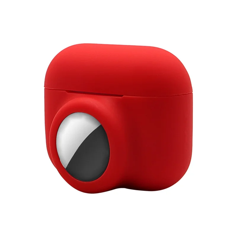 2-in-1 Silicone Protective Cover Case for Apple AirPods Pro AirTag - Red