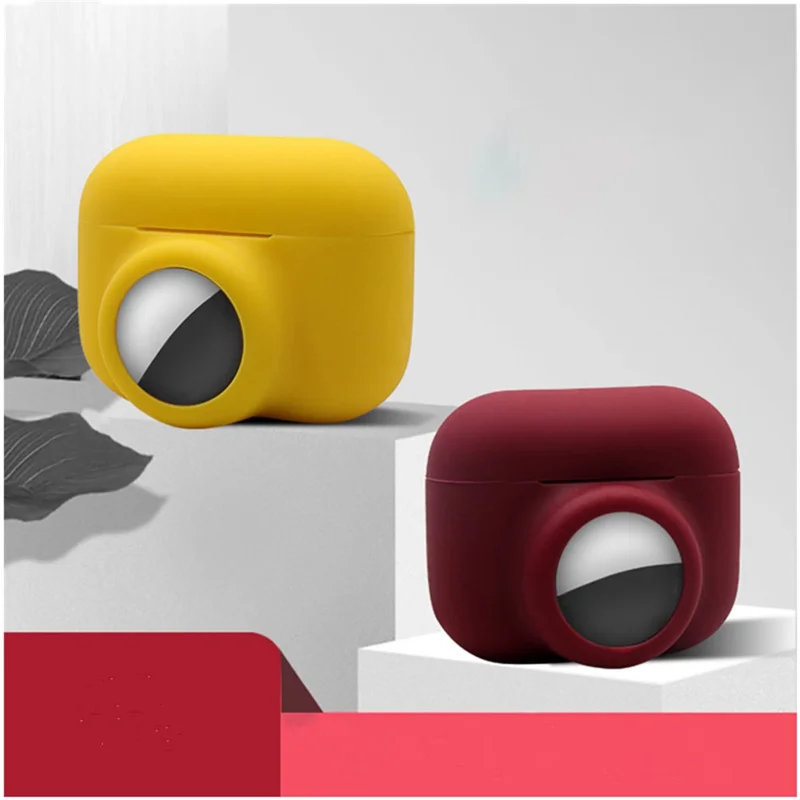 2-in-1 Silicone Protective Cover Case for Apple AirPods Pro AirTag - Red