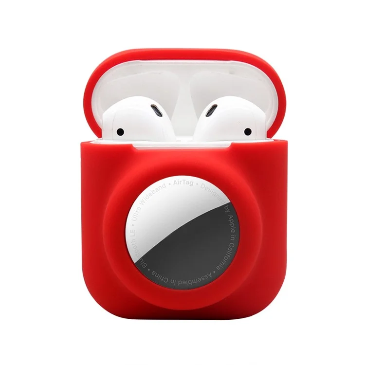 Funda Protectora De Silicona 2 En 1 Para Apple AirPods Con Caja De Carga (2016) / (2019) / Airpods Con Caja De Carga Inalámbrica (2019) + Airtag - Rojo