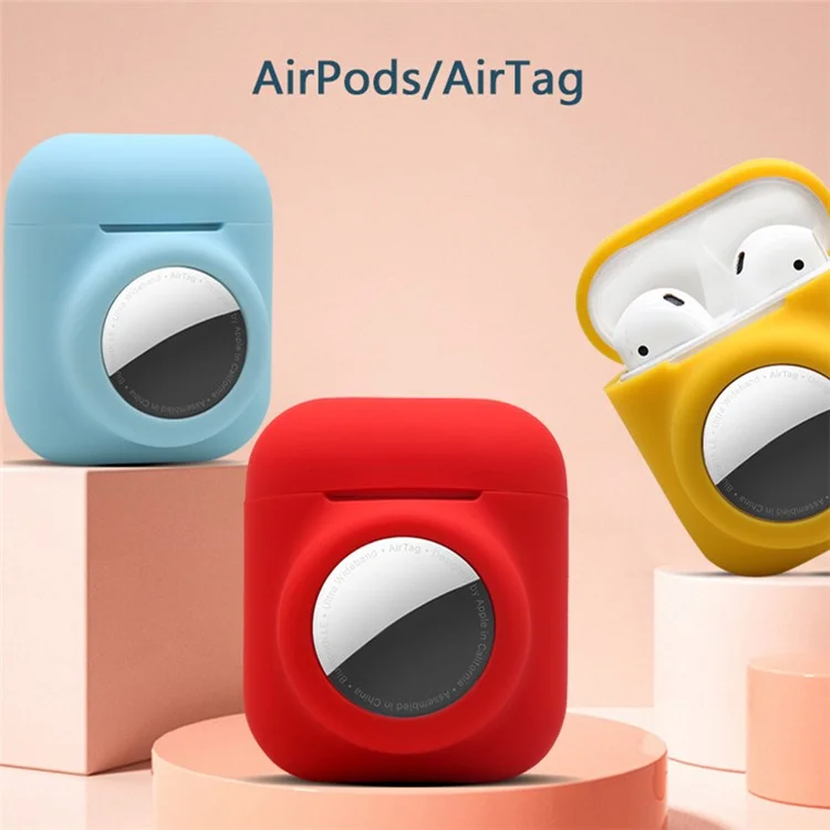 2-в-1 Силиконовый Защитный Чехол Для Apple Airpods С Корпусом Зарядки (2016) / (2019) / AirPods С Беспроводной Зарядкой (2019) + Airtag - Красный