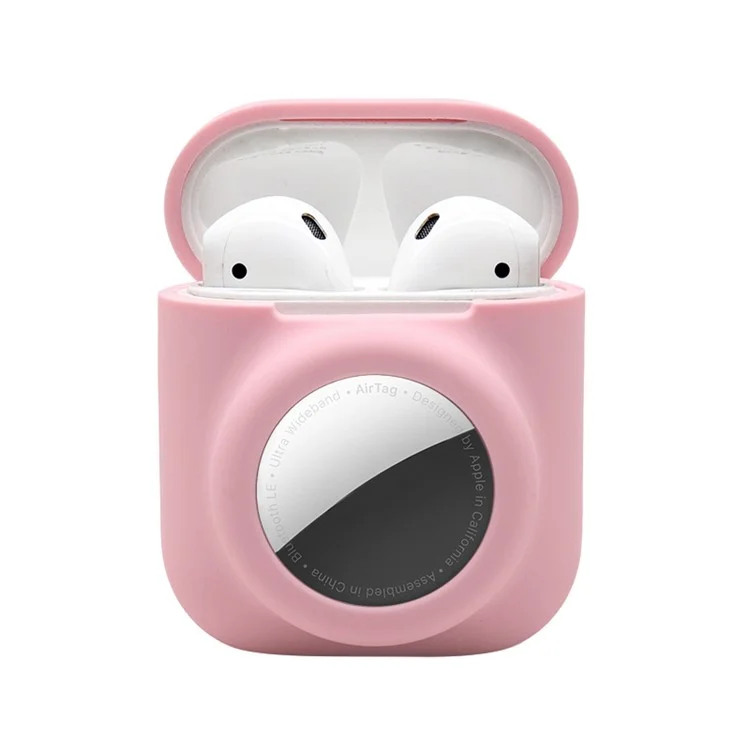 Funda Protectora De Silicona 2 En 1 Para Apple AirPods Con Caja De Carga (2016) / (2019) / Airpods Con Caja De Carga Inalámbrica (2019) + Airtag - Rosa