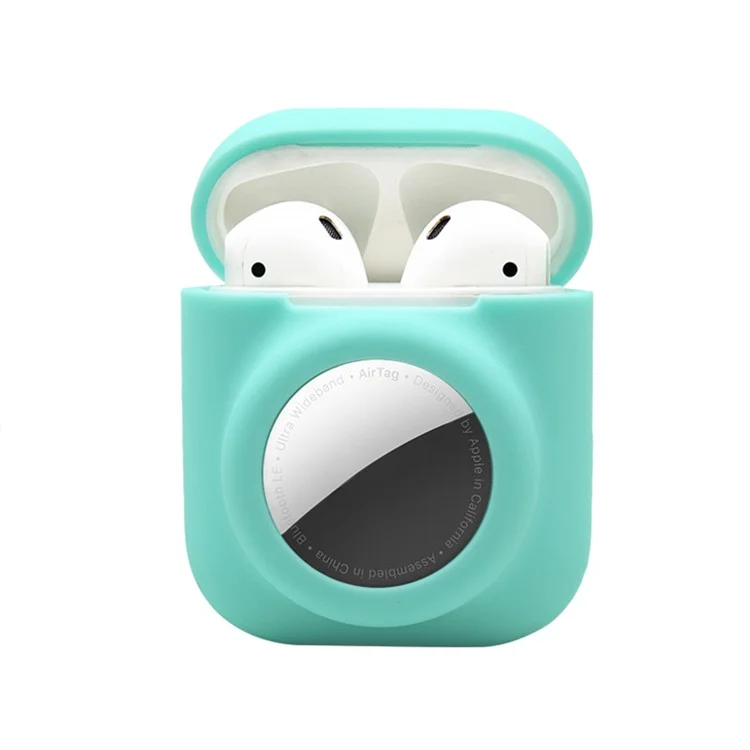 2-in-1 Silicone Protective Cover Case for Apple AirPods with Charging Case (2016)/(2019) / AirPods with Wireless Charging Case (2019) + AirTag - Mint Green