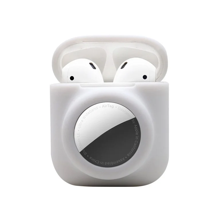 2-in-1 Silicone Protective Cover Case for Apple AirPods with Charging Case (2016)/(2019) / AirPods with Wireless Charging Case (2019) + AirTag - White