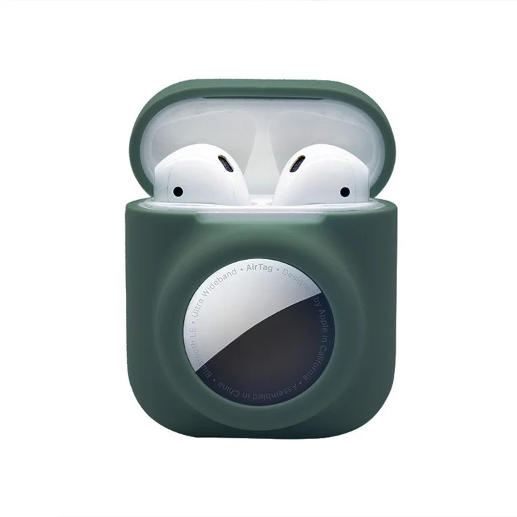 Custodia protettiva in silicone 2 in 1 per Apple AirPods con custodia di ricarica (2016) / (2019) / AirPods con custodia di ricarica wireless (2019) + AirTag - Blackish Green