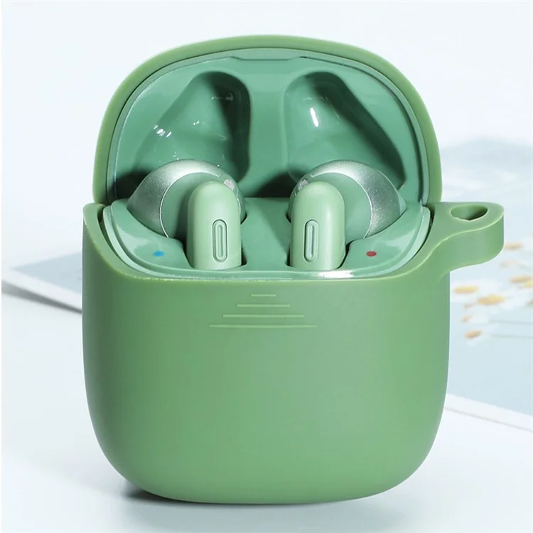 Durable Silicone Bluetooth Earphone Case Protective Cover Shell with Anti-lost Buckle for JBL TUNE220TWS - Grass Green