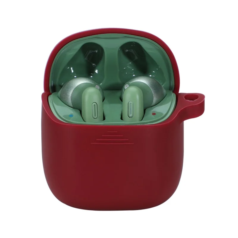 Durable Silicone Bluetooth-compatible Earphone Case Protective Cover Shell with Anti-lost Buckle for JBL TUNE220TWS - Wine Red