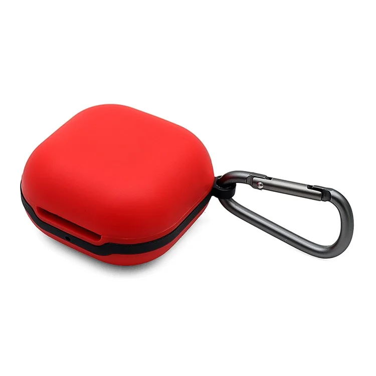 Soft Silicone Wireless Bluetooth-compatible Earphones Case Protective Sleeve with Anti-Lost Buckle for Samsung Galaxy Buds Live - Red