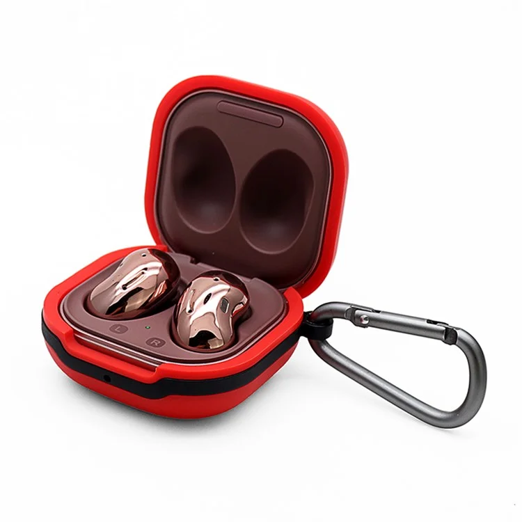 Soft Silicone Wireless Bluetooth-compatible Earphones Case Protective Sleeve with Anti-Lost Buckle for Samsung Galaxy Buds Live - Red