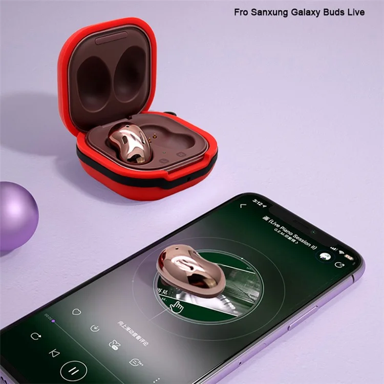 Soft Silicone Wireless Bluetooth-compatible Earphones Case Protective Sleeve with Anti-Lost Buckle for Samsung Galaxy Buds Live - Red
