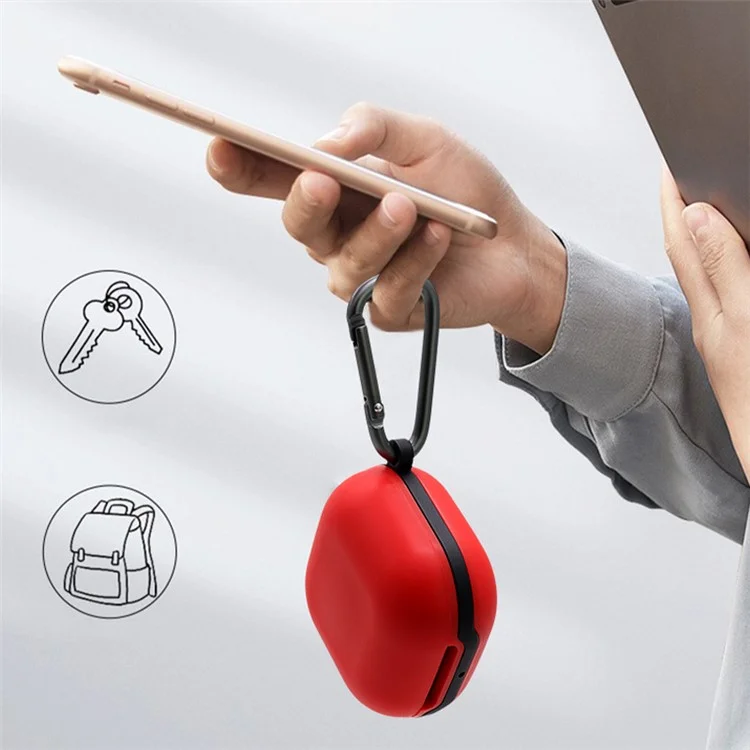 Soft Silicone Wireless Bluetooth-compatible Earphones Case Protective Sleeve with Anti-Lost Buckle for Samsung Galaxy Buds Live - Red