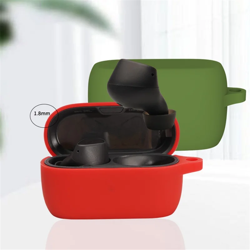 Soft Silicone Protective Case Bluetooth-compatible Earphone Cover with Anti-lost Buckle for Jabra Elite 3 - Matcha Green