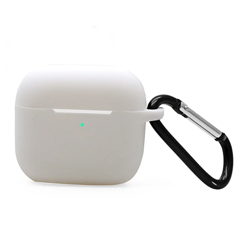 Shockproof Soft Silicone Wireless Earphones Skin Cover with Keychain Hook for Apple AirPods 3 - White