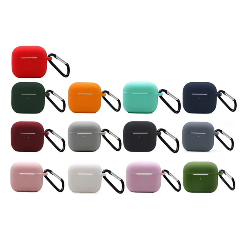 Shockproof Soft Silicone Wireless Earphones Skin Cover with Keychain Hook for Apple AirPods 3 - White