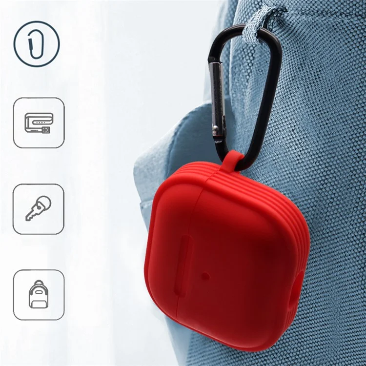 Strips Hemming Bluetooth-compatible Earphone Charging Box Silicone Protective Case Cover with Carabiner for Apple AirPods 3 - Red