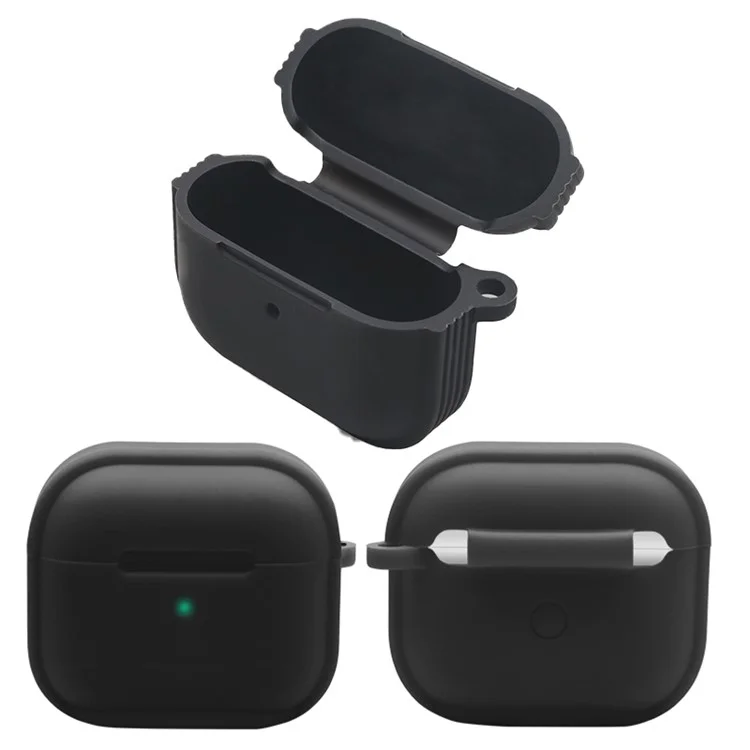 Strips Hemming Bluetooth-compatible Earphone Charging Box Silicone Protective Case Cover with Carabiner for Apple AirPods 3 - Red