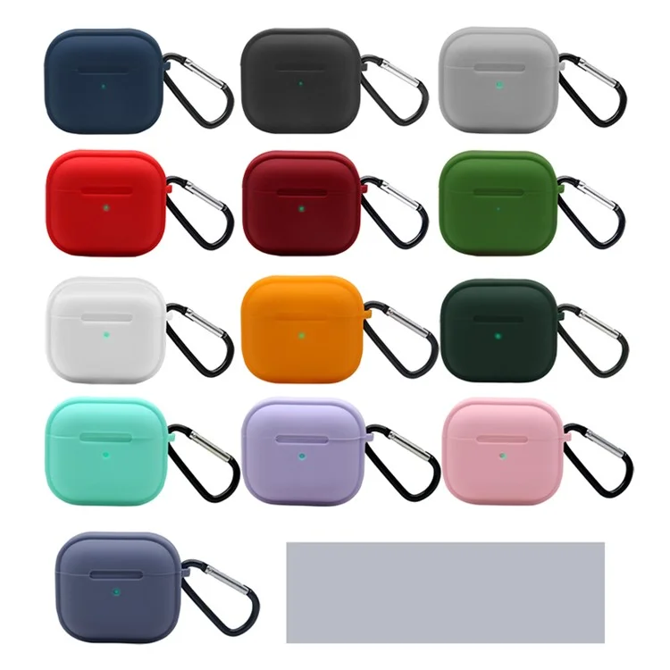 Strips Hemming Bluetooth-compatible Earphone Charging Box Silicone Protective Case Cover with Carabiner for Apple AirPods 3 - Red