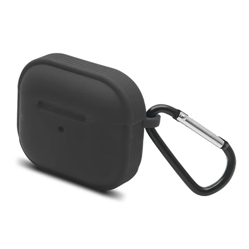 Strips Hemming Bluetooth-compatible Earphone Charging Box Silicone Protective Case Cover with Carabiner for Apple AirPods 3 - Black
