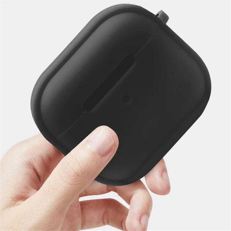Strips Hemming Bluetooth-compatible Earphone Charging Box Silicone Protective Case Cover with Carabiner for Apple AirPods 3 - Black