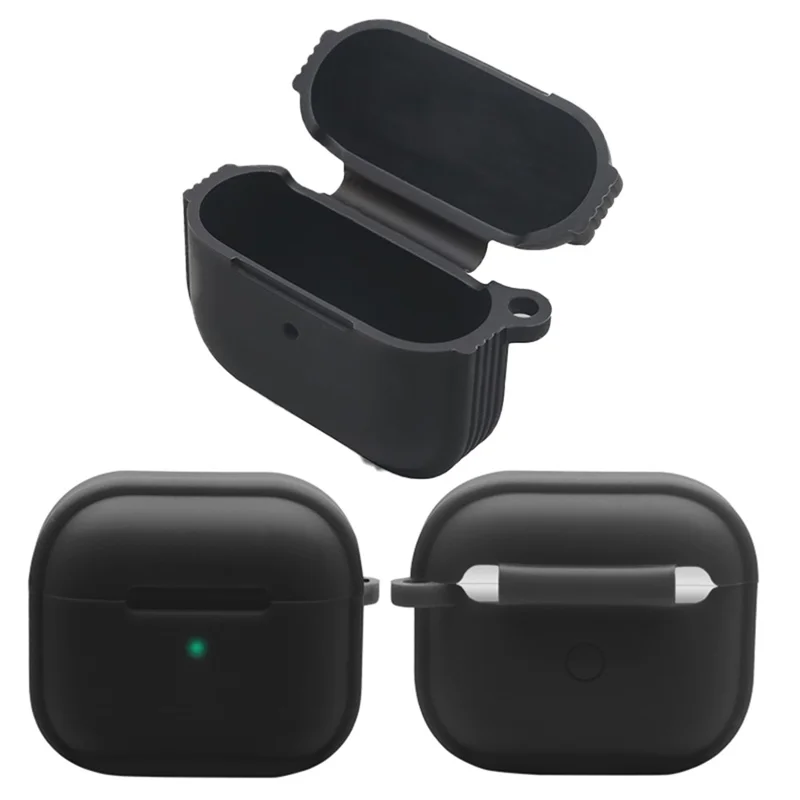 Strips Hemming Bluetooth-compatible Earphone Charging Box Silicone Protective Case Cover with Carabiner for Apple AirPods 3 - Black