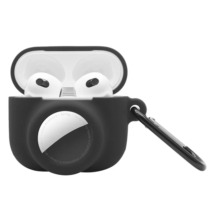 2 in 1 Weiche Silikonhülle Anti-Kratzer Schützende Abdeckung für AirPods 3/AirTag - Schwarz