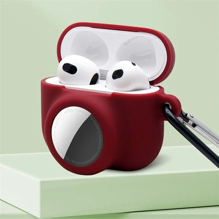2 in 1 Weich Silikon Hülle Kratzfester Schützender Überzug für AirPods 3/AirTag - Schwärzliches Grün