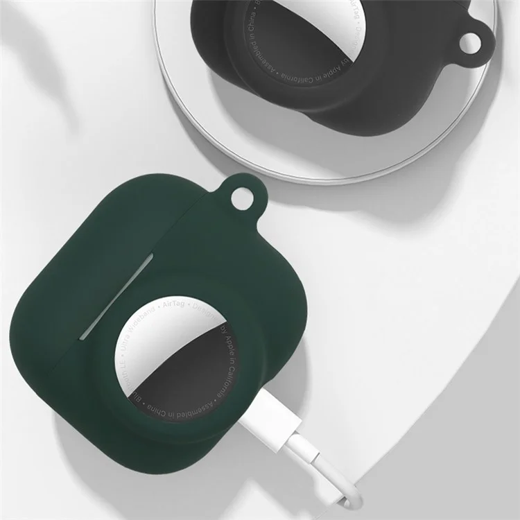 2 in 1 Weich Silikon Hülle Kratzfester Schützender Überzug für AirPods 3/AirTag - Schwärzliches Grün