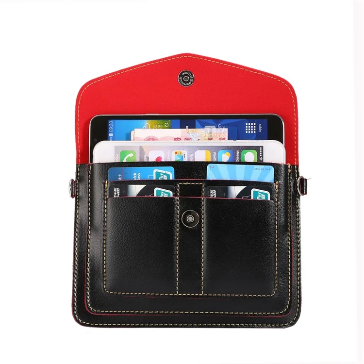 Leather Pouch Bag with Multiple Compartments for iPhone 7 Plus/ 6s Plus/ Galaxy S7 edge, Size: 17 x 12.5 x 0.8cm - Black