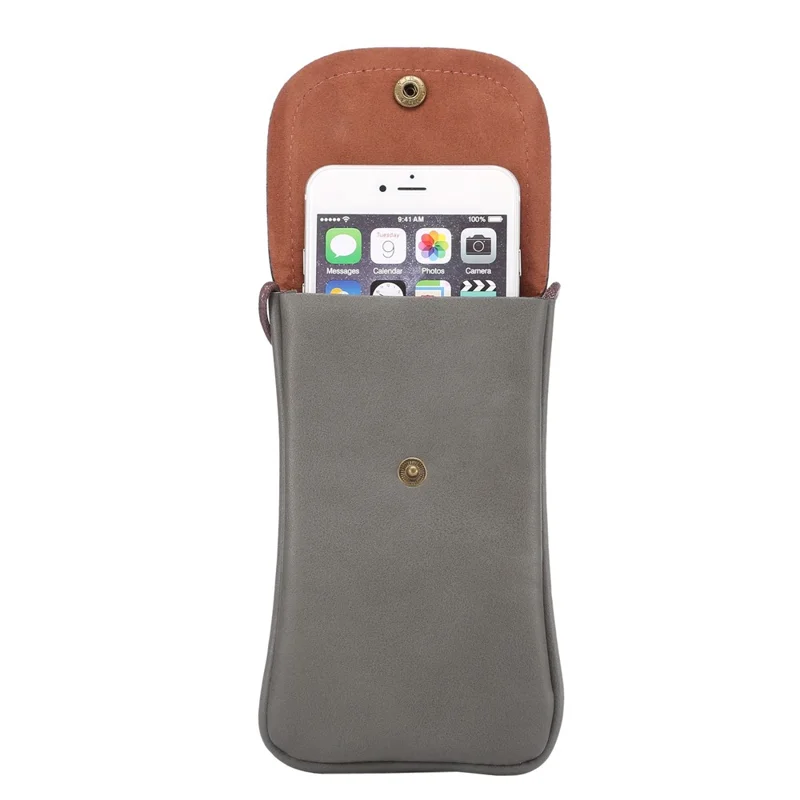 PU Leather Mobile Phone Bag Pouch with Strap for iPhone 8 Plus / X / 8 / 6s Plus / Huawei Ascend P8, Size: 16.5 x 9.5cm - Grey